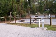 View of the campsite surrounded by fence.