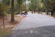 A view of the campsite with a shell/sand base.