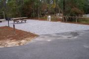 A view of the campsite with a shell/sand base.