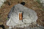 Photo: 008, JOHN PENNEKAMP CORAL REEF SP. Rock with white campsite number and white arrows pointing to site on brown metal plate.