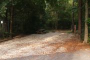 Deep campsite with picnic table and ground grill.