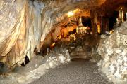View of the tour cave leading into the âWedding Room.â Shown are some of the various types of formations, such as draperies, stalactites, stalagmites and columns.