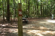 Campsite with picnic table and electric and water hookups.
