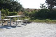 Picture of campsite amenities including campfire ring and picnic table