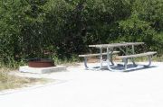Picture of campsite amenities including campfire ring and picnic table