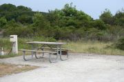 Picture of campsite amenities including campfire ring and picnic table