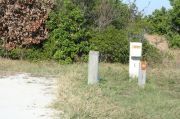 Picture of campsite with water and electric hookup backing up to the coastal vegetation and beach dune