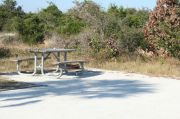 Picture of campsite amenities including campfire ring and picnic table