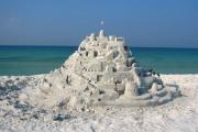 Sand castle sculpted from the sugar white sand with the pristine Gulf of Mexico in the background.