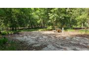 A Hardwood Hammock with scattered palmettoâs and grasses surrounds the campsite marker.