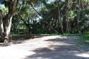 Campsite 1 is a partial sunny site with a gravel foundation located on the right hand side of the road.  Looking into the site on the right is the water and 50amp electrical service. There is a picnic table and ground campfire ring.  At the front left side of the site is the brown site marker.