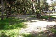 This is a picture of campsite 3 from the back of the site looking toward the road.   The site has water and 50amp electric service.  This is a partly sunny site with a gravel foundation.  The site has a picnic table and a ground campfire ring.