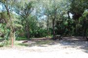 This is a picture of campsite 33 looking from the road into the partly sunny site.  This site has 50amp service and water hookups.  There is a gravel foundation with a picnic table and a ground campfire ring.