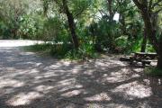 This is a picture of campsite 48 from the back of the site looking toward the road.   The site has water and 50amp electric service.  This is a partly sunny site with a gravel foundation.  The site has a picnic table and a ground campfire ring.