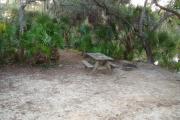 View of picnic table and grill on creek bank