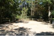 40 foot back in site surrounded by beautiful trees and split rail fencing.