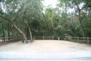 32 foot back in site surrounded by beautiful trees and split rail fencing.