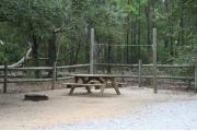 Picnic table and clothes line with ground grill.