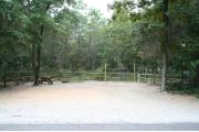 36 foot back in site surrounded by beautiful trees and split rail fencing.
