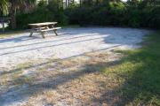 View from the front showing the picnic table on the left and fire ring in the back of the site.