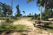 Full view of Campsite 6 from road. Electrical and water hookup are located on the right side of site.