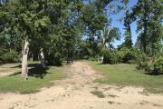 Full view of campsite 18 from road. Electrical and water hookups are located on the right side of the site.
