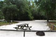 This photo is from the back of the site and shows the campground road.  The fire ring/grill is located in the back corner of the site and the site is surrounded by sections of low, split rail fence.