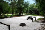 This photo is from the back of the site and shows the campground road.  The fire ring/grill is located in the back corner of the site and the site is surrounded by sections of low, split rail fence.
