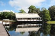 A view from a dock looking at the concession stand at Lake Kissimmee State Park.