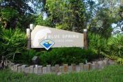 Main entrance sign with manatee shape at Blue Spring State Park.