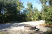 Campsite #20 at Blue Spring State Park showing fire ring, picnic table and RV pad.