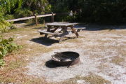 Each tent site has a fire ring and picnic table
