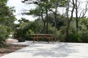 Picnic table and fire ring in ADA-Accessible site with concrete pad. RVs only. Picnic table and fire ring in ADA-Accessible site with concrete pad. RVs only.