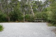 Campsite with picnic table.