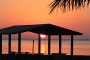 Photo: CURRY HAMMOCK SP. The sun rises from the ocean, silhouetting a picnic pavilion and palm frond in the day use area of Curry Hammock State Park