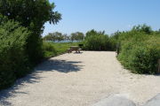 Photo: 011, View looking out from back of site, close up of picnic table. Atlantic Ocean in background.