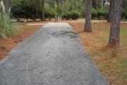 A view of RV site eleven at Topsail Hill Preserve State Park showing the site marker, a picnic table to the left of the site, and utility hook up boxes behind the site.