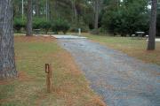 A view of RV site twelve at Topsail Hill Preserve State Park showing the site marker, a picnic table to the left of the site, and utility hook up boxes to the right.