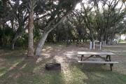 The sweeping oak limbs provide a relaxing atmosphere while a picnic table and fire ring provide a since of gathering and warmth.