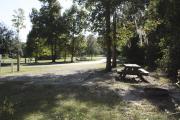 Photo: 012, SANTOS CAMPGROUND. View of campsite with water and electric hookups and picnic table with fire ring.